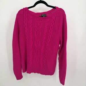 Lauren Jeans Co. Ralph Lauren Womens XL Sweater Hot Pink‎ Cable Knit Long Sleeve
